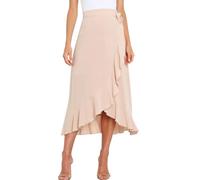 AGYMNX Damen Wickelrock A-Linie Hohe Taille Unregelmiger Midirock Rschensaum Faltenminirock mit Bindeband Sommer Eleganter und Vielseitiger Basic Beige S