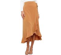 AGYMNX Damen Wickelrock A-Linie Hohe Taille Unregelmiger Midirock Rschensaum Faltenminirock mit Bindeband Sommer Eleganter und Vielseitiger Basic Khaki XL