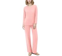 AGYMNX Schlafanzug Damen Lang Pyjama Set Baumwolle Lange rmel Gestricktes Yoga-Sets mit V-Ausschnitt 2 Stck Slim Fit Frauen Gemtliche Nachtwschee Sportanzug Trainingsanzug Rosa Farbe XS