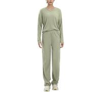 AGYMNX Schlafanzug Damen Lang Pyjama Set Baumwolle Lange rmel Gestricktes Yoga-Sets mit V-Ausschnitt 2 Stck Slim Fit Gemtliche Nachtwschee mit Taschen Sportanzug Trainingsanzug Armeegrn S