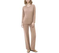 AGYMNX Schlafanzug Damen Lang Pyjama Set Baumwolle Lange rmel Gestricktes Yoga-Sets mit V-Ausschnitt 2 Stck Slim Fit Frauen Gemtliche Nachtwschee Sportanzug Trainingsanzug Helles Khaki S