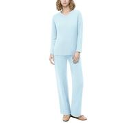 AGYMNX Schlafanzug Damen Lang Pyjama Set Baumwolle Lange rmel Gestricktes Yoga-Sets mit V-Ausschnitt 2 Stck Slim Fit Frauen Gemtliche Nachtwschee mit Taschen Sportanzug Trainingsanzug blau XL