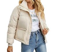 AGYMNX Winterjacke Damen kurz Warm Gefttert Wattierte Jacke Female Steppjacke Damen Mantel Ski-Jacken bergangsjacke Softshell Jacke Winter Elegant Winterparka mit Taschen wei L