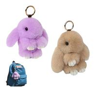 Ahaimy 2 Stück Schlüsselanhänger Hase, Weicher Hasenanhänger, Plüsch Anhänger, Pom Poms Hase Keyring Deko, Süße Schlüsselanhänger Groß, Plüsch Hase Keychain (Hellkhaki,Violett)