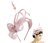 AHANDMAKER 1 Stück Fascinator Stirnband Mit Feder Für Frauen Tea Party Fascinator Hüte Vintage 50er Set Kopfbedeckung Für Hochzeit Church Derby Cocktail Kleiderparty Karnevalskostüme Rosa