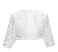 AHANDMAKER 1 Stück Hochzeit Top Spitzen Jacke für Braut, Weiße Spitzen Bolero Jacke Langärmliges Hochzeitskleid Cover Up Formelle Brautärmel für Frauen Abendkleider