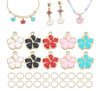 AHANDMAKER 10 Stück 5 Farben Emaille Blumen Charms, Frühlingsblumen Anhänger mit Sprungringen Florale Anhänger Charms für Schmuckherstellung Halsketten Armbänder Bastelarbeiten