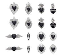 AHANDMAKER 16 Stück 8 Stile Gothic Herz Charm Schwarze Liebes Charms Heiliges Herz Charms Gothic Thema Legierung Emaille Anhänger Für Die Schmuckherstellung Zum Valentinstag