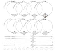 AHANDMAKER 24 Stück Armband Lünettentablett In 4 Größen 304 Edelstahl Kabelketten 10/12/10/16mm Leeres Tablett Armreifen Armbänder Mit Glascabochons Für Die DIY Schmuckherstellung