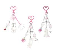 AHANDMAKER 3 Stück Niedlicher Katzen Schlüsselanhänger Kawaii Katzen Taschenanhänger Zarter Kätzchen Schlüsselanhänger Deko Herz Schleifen Anhänger Für Damen Schlüssel Rucksack Handtasche