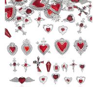 AHANDMAKER 36 Stück 18 Stile Herzanhänger Im Gotischen Stil Rotes Herz Und Kreuz Emaille Anhänger Für Die Herstellung von DIY Schmuck Halskette Armband Ohrring DIY Schmuckzubehör