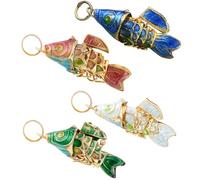AHANDMAKER 4 Stück 4 Farben Emaille Fisch Anhänger Mit Goldfarbenem Ring Cloisonné Tieranhänger Traditionelle Handarbeit Lebendige Swing Goldfisch Anhänger Für Halsketten Und Ohrringe