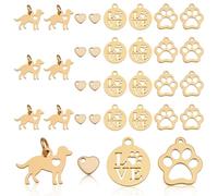 AHANDMAKER 44 Stück Edelstahl Charms In 4 Stilen Anhänger Mit Pfotenabdruck Und Herzmotiv „Love Word“ Für Hunde Mit Loch Goldener Charm Mit Haustiermotiv Für Halskette Und Armband