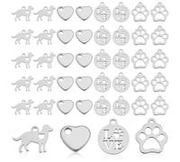 AHANDMAKER 60 Stück Edelstahl Charms In 4 Stilen Anhänger Mit Herzmotiv „Love Word“ Und Pfotenabdruck Hund Mit Löchern Haustier Charm Für Halsketten Und Armbänder