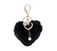 AHANDMAKER Schlüsselanhänger Mit Herz Pom Pom Schwarzer Flauschball Schlüsselanhänger Für Frauen Süßer Flauschiger Schlüsselanhänger Zubehör Für Selbstgemachte Geschenke Taschendekoration