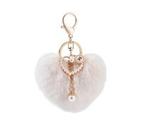 AHANDMAKER Schlüsselanhänger Mit Herz Pom Pom Weißer Flauschball Schlüsselanhänger Für Frauen Süßer Flauschiger Schlüsselanhänger Zubehör Für Selbstgemachte Geschenke Taschendekoration