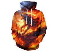 Ahegao Uni Orange Fire Hoodie Jacken für Damen und Herren, lustig, 3D-Druck, Flamme, Wolf, langärmelig, warm, Baggy Rave, Kapuzen-Sweatshirts für Damen, Winter, lässige Outfits, Größe XL,