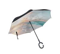 AHENGPAIG Türkisfarbener Regenschirm für Damen, Motiv: Meer bei Sonnenuntergang, umgekehrt, umgekehrt, umgekehrt, von innen nach außen, winddicht, UV-beständig, doppellagig