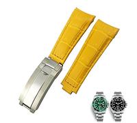 AHGDDA 20 mm gebogenes Ende, Lederarmband, passend für Rolex 116610 Submariner Oyster GMT Daytona Slide Lock Buckle Rindslederarmbänder(Yellow,20mm-Black Buckle)