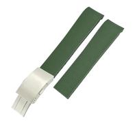 AHGDDA 21 mm 20 mm 19 mm Gummi-Silikon-Uhrenarmband für Conquest HydroConquest L3 Faltschließe, schwarzes wasserdichtes Uhrenarmband(Green silver,19mm)