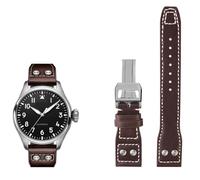 AHGDDA 21mm 22mm Echtleder Uhrenarmband für IWC Big Pilot Flamethrower Little Prince Mark Strap Willow Nail Armband(Brown silver buckle,20mm)