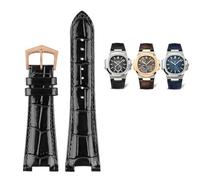 AHGDDA Für Patek Philippe Nautilus 7118 5712 Echtleder Stahlverbinder 5711 5712G Armband Kerbe 25x13mm Uhrenarmband(Black rosegold)