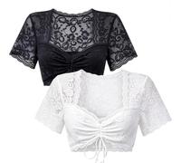 Ahigh 2er Pack Dirndl Bluse Damen -Dirndlbluse Kurzarm Spitze Trachtenbluse | dirndlblusen V-Ausschnitt Elegant Bequem für damen,dirndlbluse weiß spitze Oktoberfest Blusen Schwarz dirndlbluse weiss34-46