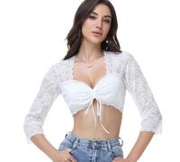 Ahigh Dirndl Bluse Damen | Weiße Dirndlbluse Langarm mit V-Ausschnitt | Trachtenbluse für Dirndl | Dirndlblusen Spitze und Kariertes Design | Damen Bluse für Oktoberfest 34-46