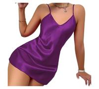AHIOJEGX Seidennachthemd Damen Damen Kurzes Kleid Home Casual Atmungsaktive Pyjamas Nachthemd Imitation Seide Home Wear(Purple,XL)