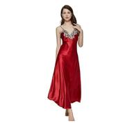 AHIOJEGX Seidennachthemd Damen Damen Nachthemd Satin V-Ausschnitt Langes Nachthemd Seide Spitze Sexy Dessous Nachthemd Nachtwäsche Robe Kleid Babydoll Unterwäsche(Red,XL)