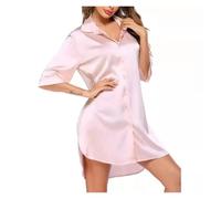 AHIOJEGX Seidennachthemd Damen Frauen Ice Silk Pyjamas Nachthemden Nachtwäsche Kurzarm Shirt Schwarz Glatt(Champagne,M)