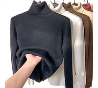 AHKISS Winter-Fleece-Dick-Strick-Bodenhemd, Lässiger Dicker Rollkragen-Strick-Bodenhemd for Damen, Pullover, weicher Thermo-Fleece-Rollkragenpullover (Color : Black, Size : L)