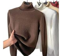 AHKISS Winter-Fleece-Dick-Strick-Bodenhemd, Lässiger Dicker Rollkragen-Strick-Bodenhemd for Damen, Pullover, weicher Thermo-Fleece-Rollkragenpullover (Color : Braun, Size : M)