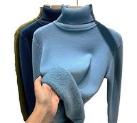 AHKISS Winter-Fleece-Dick-Strick-Bodenhemd, Lässiger Dicker Rollkragen-Strick-Bodenhemd for Damen, Pullover, weicher Thermo-Fleece-Rollkragenpullover (Color : Haze Blue, Size : M)