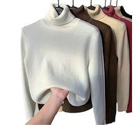 AHKISS Winter-Fleece-Dick-Strick-Bodenhemd, Lässiger Dicker Rollkragen-Strick-Bodenhemd for Damen, Pullover, weicher Thermo-Fleece-Rollkragenpullover (Color : White, Size : M)