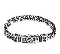 AHTCPO S925 Armband Aus Sterlingsilber Für Herren, Wikinger Thai Doppelreihe Handgeflochten Original Amulett Manschettenarmband, Vintage Hip Hop Schmuck Geschenke