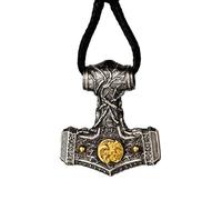 AHTCPO Wikinger-Halskette mit Thorshammer und Vier Elementen, Nordischer Mythologie-Schmuck, S925 Sterlingsilber, Mjolnir-Anhänger für MäNner und Frauen(Pendant+wax cord)