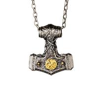 AHTCPO Wikinger-Halskette mit Thorshammer und Vier Elementen, Nordischer Mythologie-Schmuck, S925 Sterlingsilber, Mjolnir-Anhänger für MäNner und Frauen(Pendant+silver chain)