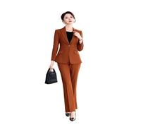 AHUFGN Hosenanzug Damen Festlich Elegante Streifen Damen Büro Formale Busiess Hosenanzüge Frauen Arbeitskleidung Blazer Hosen Sets(Caramel,M)