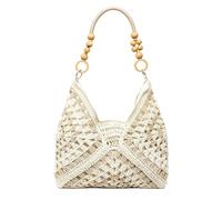 AHXHA Geflochtene Tasche Damen Sommer Handtasche Boho Strohtasche Strandtasche Shopper Tasche Stroh Woven Bag Flechttasche Für Strand Urlaub Alltag Urlaub (04 - Beige Color-Block)