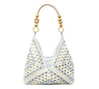 AHXHA Geflochtene Tasche Damen Sommer Handtasche Boho Strohtasche Strandtasche Shopper Tasche Stroh Woven Bag Flechttasche Für Strand Urlaub Alltag Urlaub (06 - Blau Color-Block)