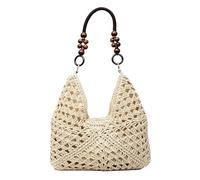 AHXHA Geflochtene Tasche Damen Sommer Handtasche Boho Strohtasche Strandtasche Shopper Tasche Stroh Woven Bag Flechttasche Für Strand Urlaub Alltag Urlaub (03 - Beige)