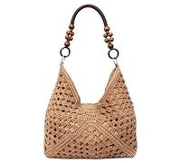 AHXHA Geflochtene Tasche Damen Sommer Handtasche Boho Strohtasche Strandtasche Shopper Tasche Stroh Woven Bag Flechttasche Für Strand Urlaub Alltag Urlaub (01 - Braun)