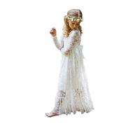 Aibaowedding Mädchen Boho Spitzenkleid Lang A-Linie Blumenmädchenkleid Kinderkleid(Elfenbein,2)