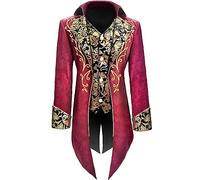 AIBEIX Herren Steampunk Vintage Frack Jacke Gothic Viktorianische Gehrock Uniform, Goldrand, Rot, L