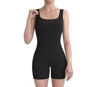 AIBIANOCEL Damen Sommer Gerippt Ärmellos Tank Bodycon Strampler Kurz Yoga Jumpsuit Catsuit Playsuit, Schwarz, Large