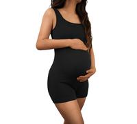 AIBIANOCEL Damen Umstandsbody Schwangerschaft Shapewear Ärmellos Tank Top Shorts Gerippter Strampler Jumpsuit, Schwarz, M