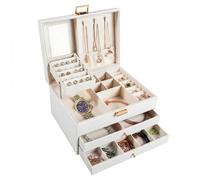 aichilra Schmuckkästchen Groß, 3 Ebenen Schmuckschatulle mit Spiegel und 2 Schubladen,Schmuckaufbewahrung für Damen,PU-Leder Schmuckkoffer für Halsketten, Ohrringe, Armbänder und Ringe