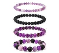 Aidenn Amethyst Armband Damen Naturstein Edelstein Perlenarmband Damen Lavastein Lepidolith Armband Heilsteine Armband Anti Stress Perlen armbander set,Handmade Schmuck Geschenk