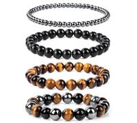 Aidenn Damen Armband Turmalin Tigerauge Naturstein Edelstein Perlen Armbänder Lavastein Heilsteine Anti Stress Set Handmade Schmuck Geschenk